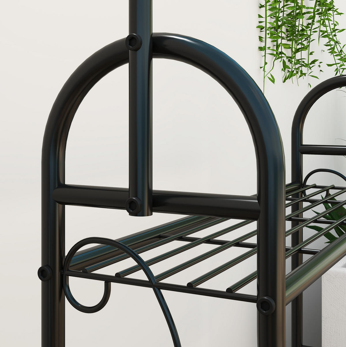 GARTENREGAL aus Metall 75x25x137 cm in Schwarz mit Hängestange & 3 Haken - Schwarz, Metall (25/137/75cm) - Modfu