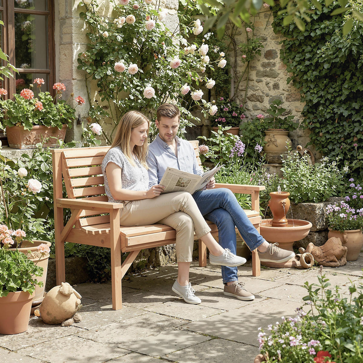 GARTENBANK Tannenholz Naturholz - Naturfarben, Holz (65/90/121cm) - Outsunny