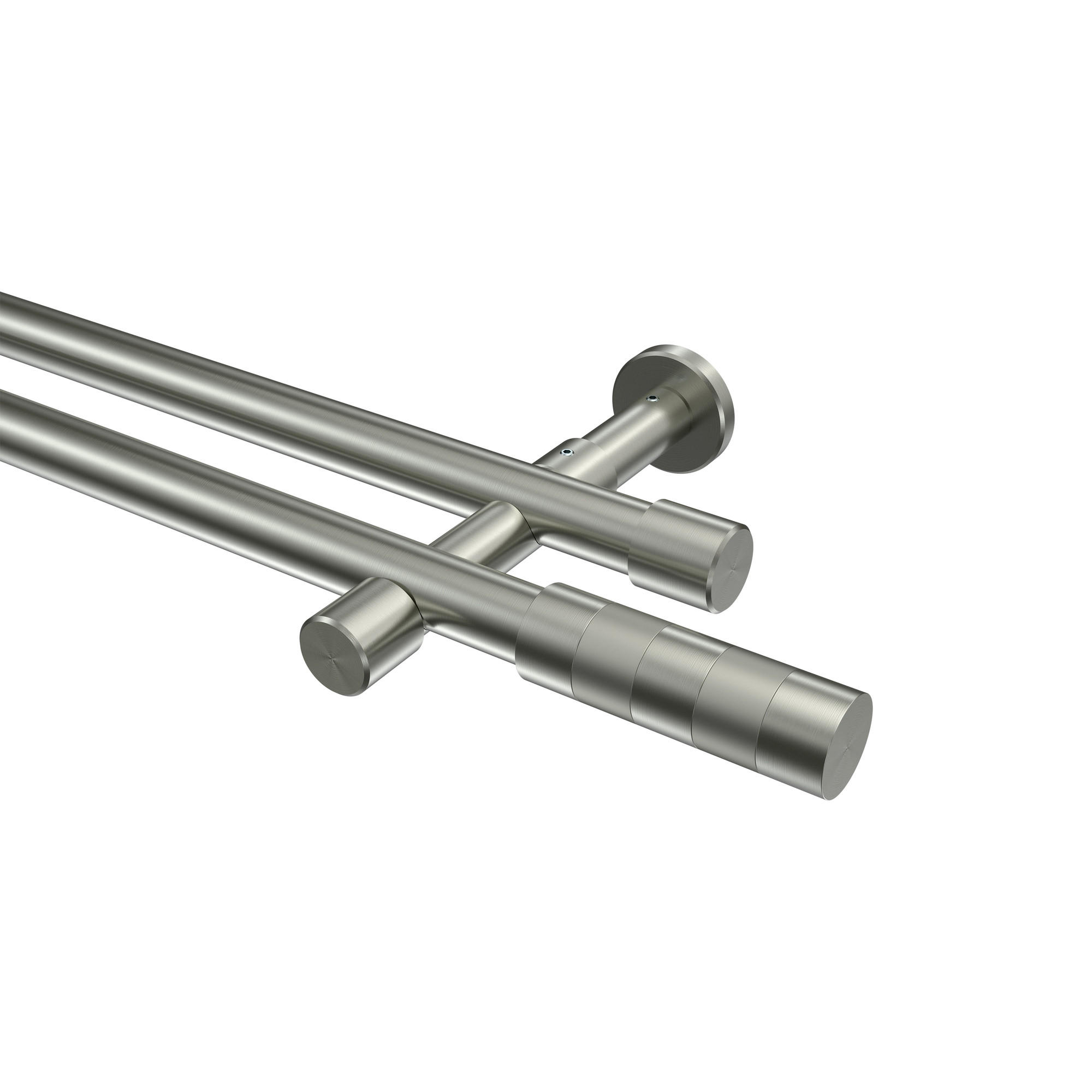 GARDINENSTANGEN-SET Prestige Mavell 480 cm (geteilt in 3 x 160 cm), 2-läufig (ohne Ringe), 20 mm Ø Edelstahl-Optik - Edelstahlfarben/Silberfarben, Metall (480cm) - INTERDECO