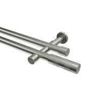 GARDINENSTANGEN-SET Prestige Mavell 120 cm, 2-läufig (ohne Ringe), 20 mm Ø Edelstahl-Optik - Edelstahlfarben/Silberfarben, Metall (120cm) - INTERDECO