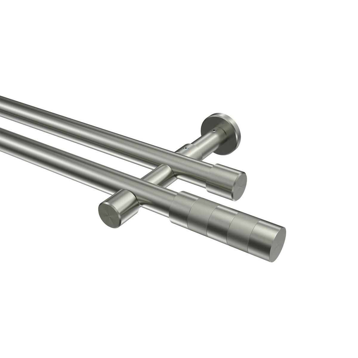 GARDINENSTANGEN-SET Prestige Mavell 120 cm, 2-läufig (ohne Ringe), 20 mm Ø Edelstahl-Optik - Edelstahlfarben/Silberfarben, Metall (120cm) - INTERDECO