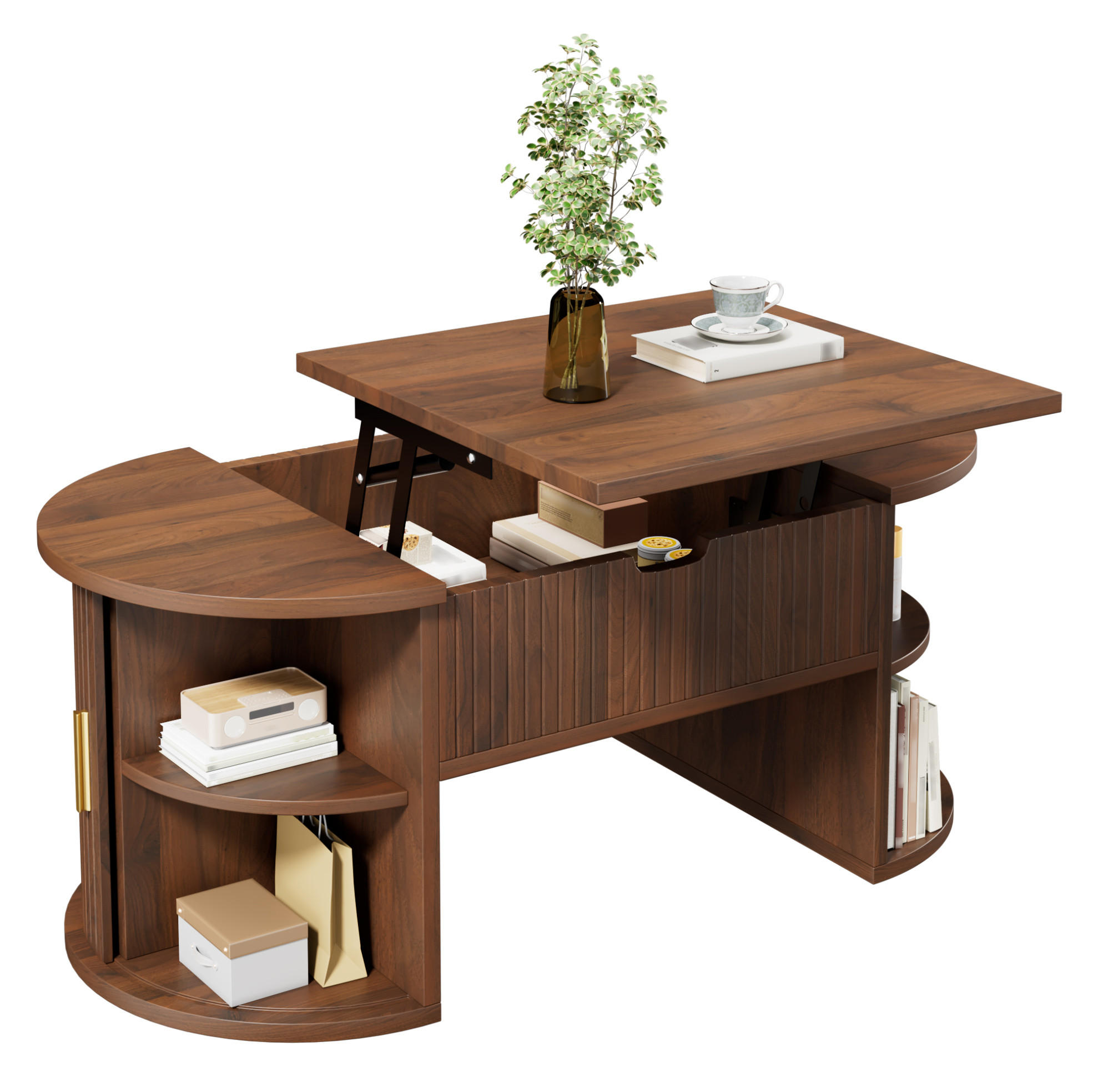 Modfu KONFERENČNÍ stolek z MDF 100x50x40,5 cm ořechový s výškově nastavitelnou deskou