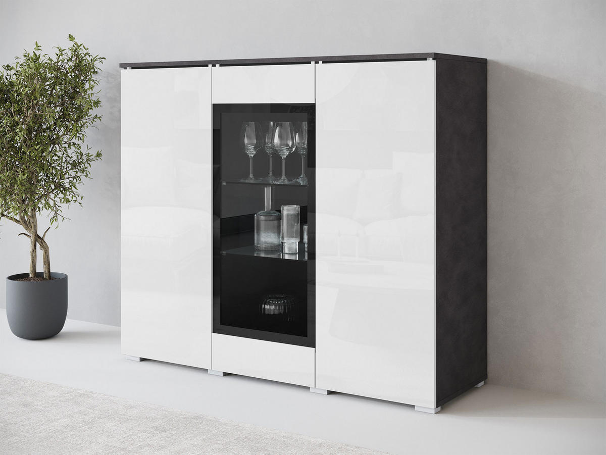 KOMMODE Vera 120 - Weiß Hochglanz/Silberfarben, Holzwerkstoff/Kunststoff (120/104/40cm) - MIRJAN24