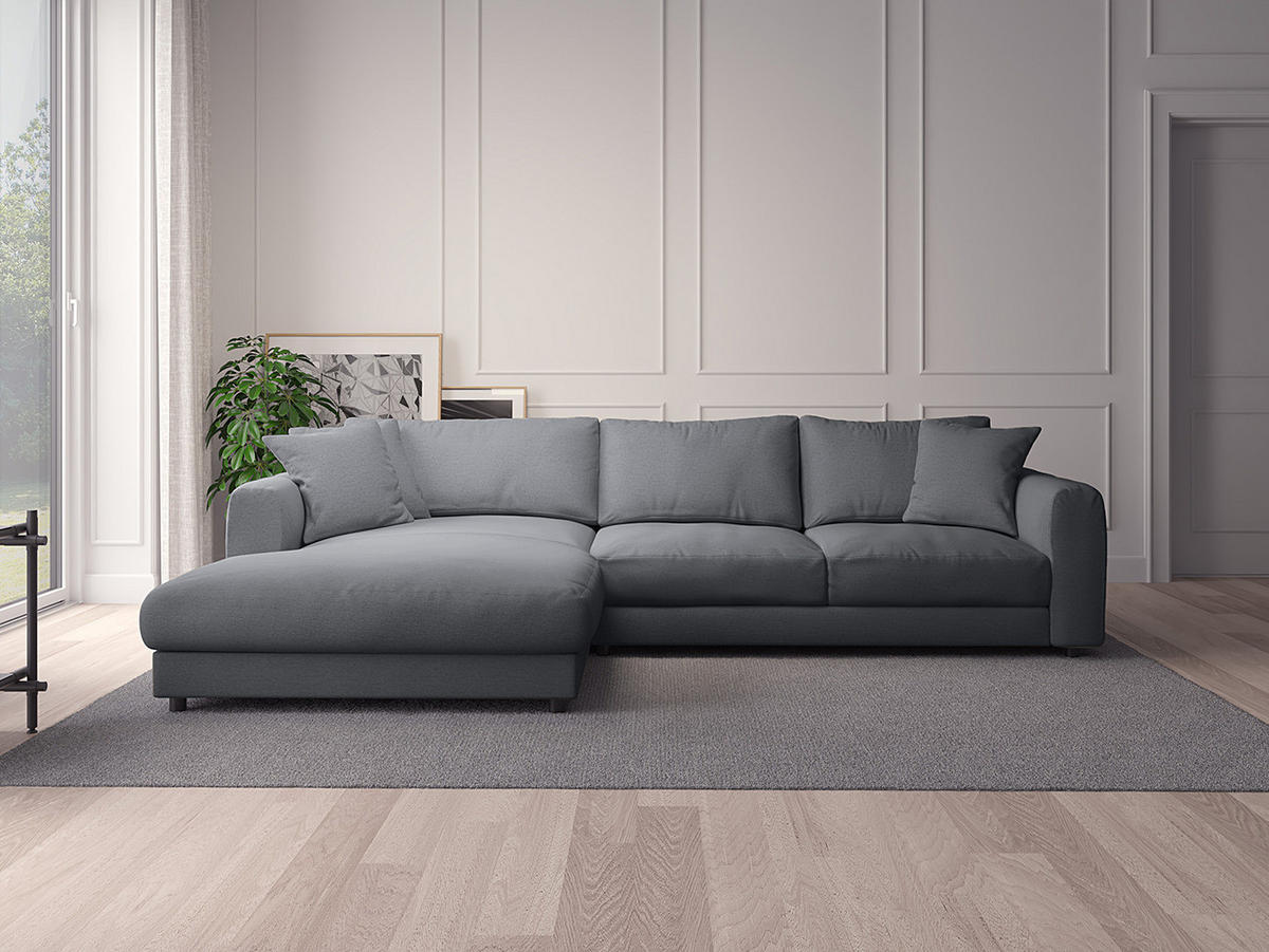 ECKSOFA mit Longchair - Schwarz/Grau, Holz/Kunststoff (286/183cm) - home24