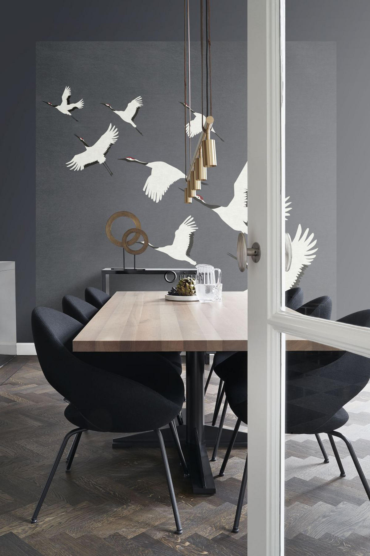 FOTOTAPETE Kraniche 300 x 300 cm - Grau, Papier (300/300cm) - Origin Wallcoverings