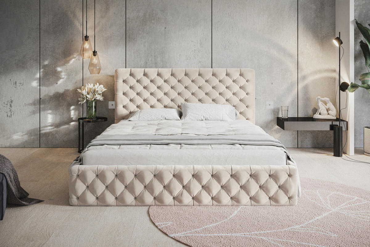 POLSTERBETT 160x200 mit Lattenrost Furis, Glamour, Beige - Beige, Holz/Textil (160/200cm) - Emporius