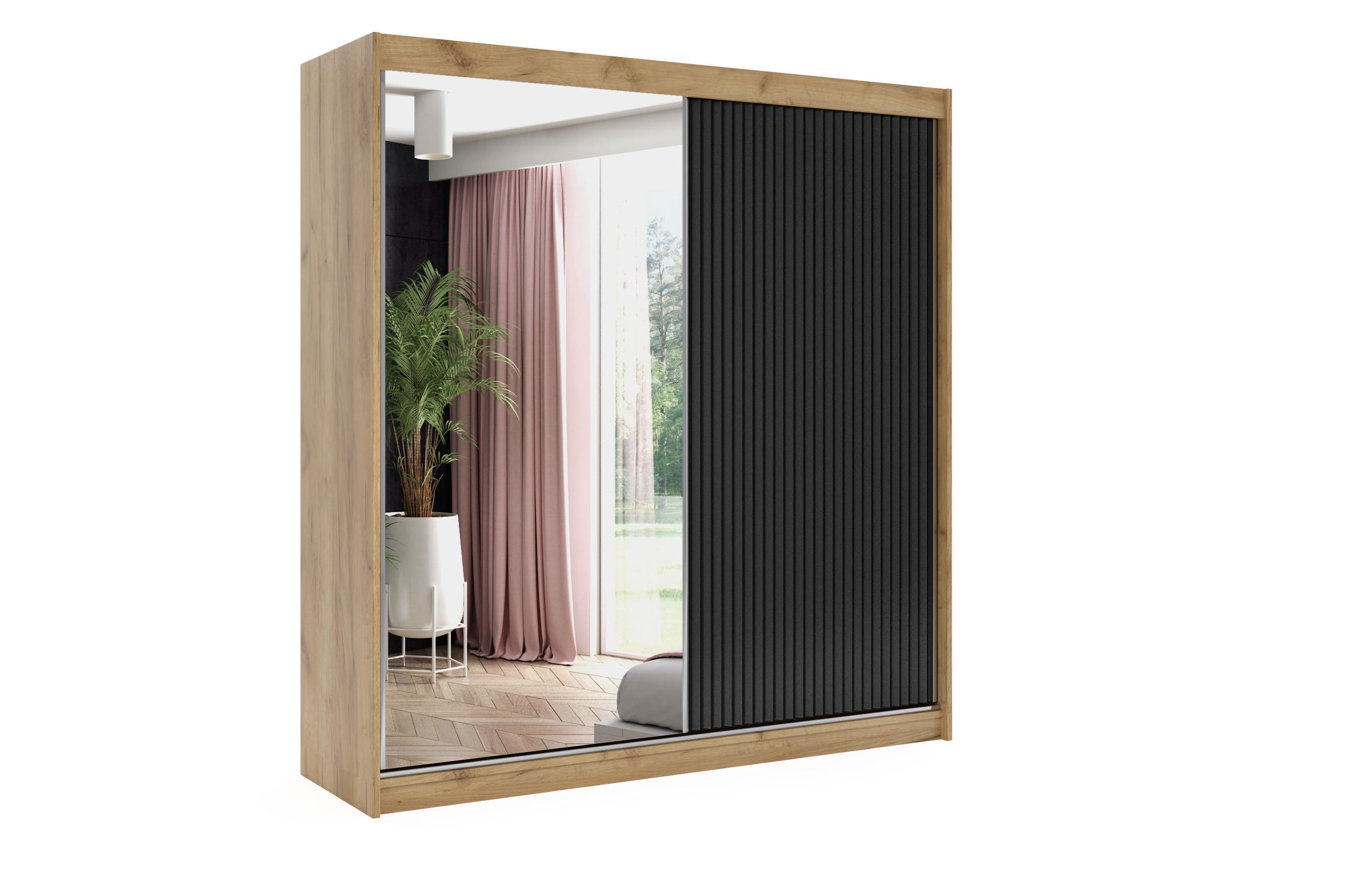 KLEIDERSCHRANK RYFLO - 200 - Eichefarben|Schwarz - Eichefarben/Schwarz, Holzwerkstoff (200/215/61cm) - ALTDECOR