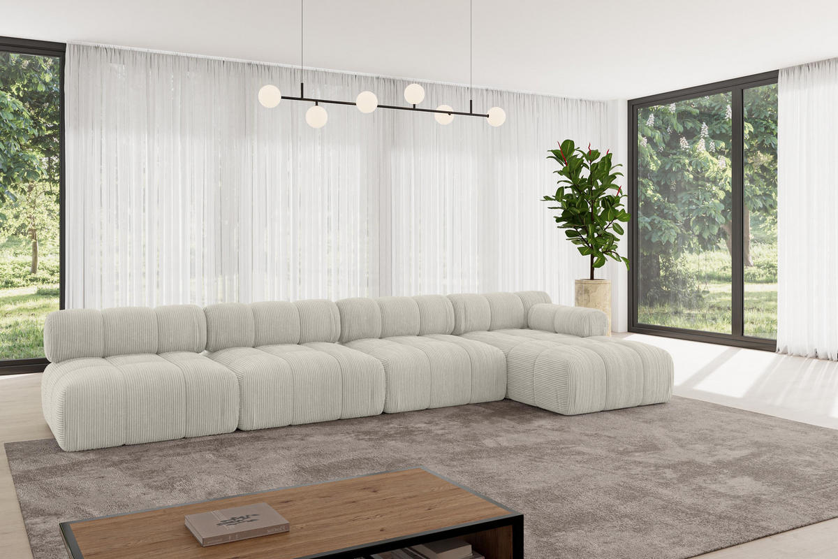 ECKSOFA modulares Sofa Razon-L3 - 380x160x70 cm Creme Cord - Hellgrau/Creme, Holzwerkstoff/Textil (380/160cm) - ALTDECOR