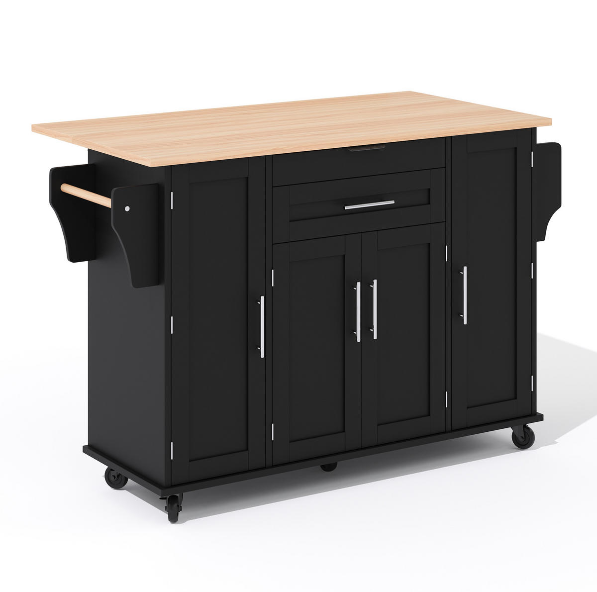 KÜCHENINSEL 136/70/92 cm schwarz/natur aus MDF mit Ausziehplatte - Schwarz, Holzwerkstoff (136/92/70cm) - OKWISH