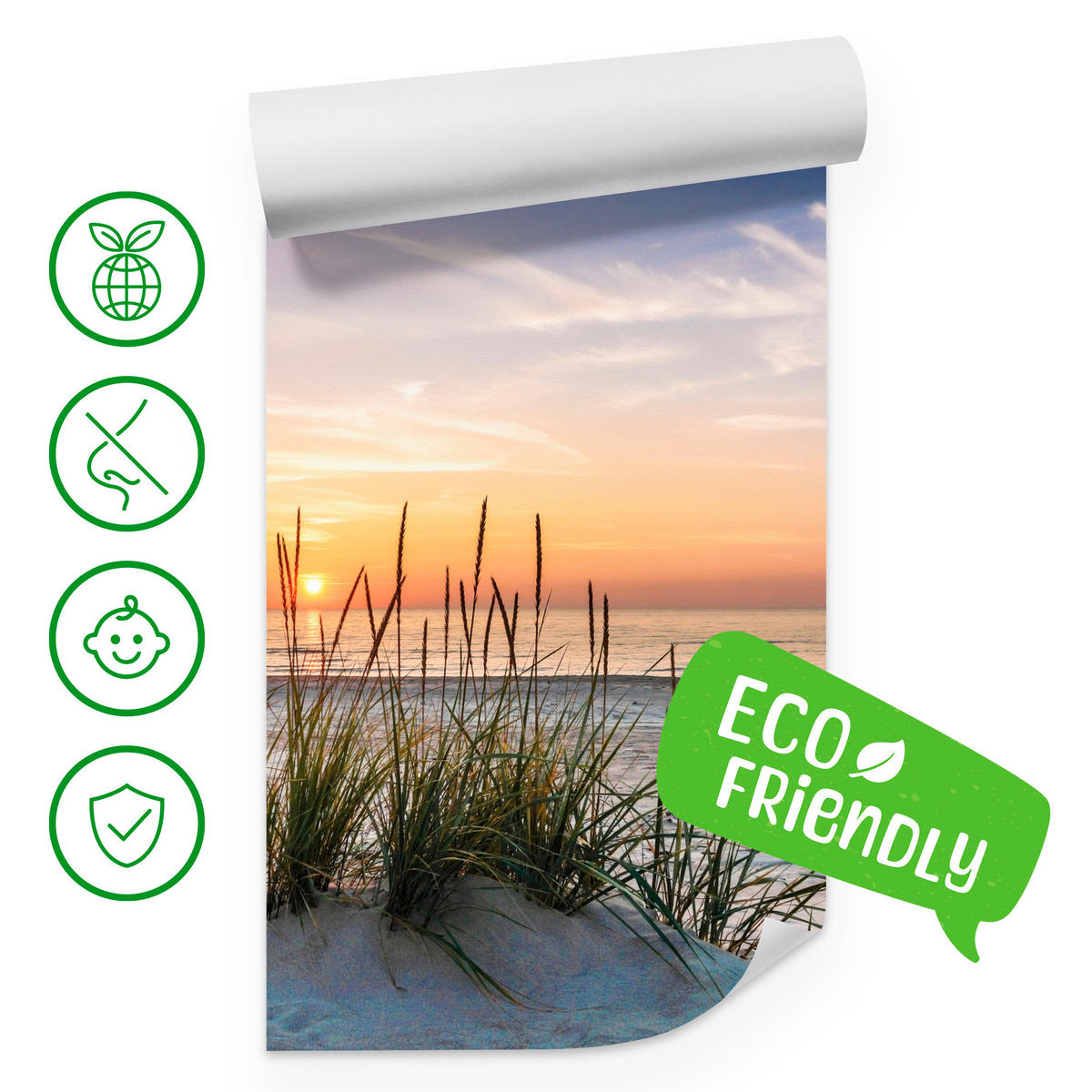 FOTOTAPETE Meer STRAND Dünen Sonnenuntergang Landschaft 3D 200x140cm - Blau/Beige, Papier (200/140cm) - Muralo