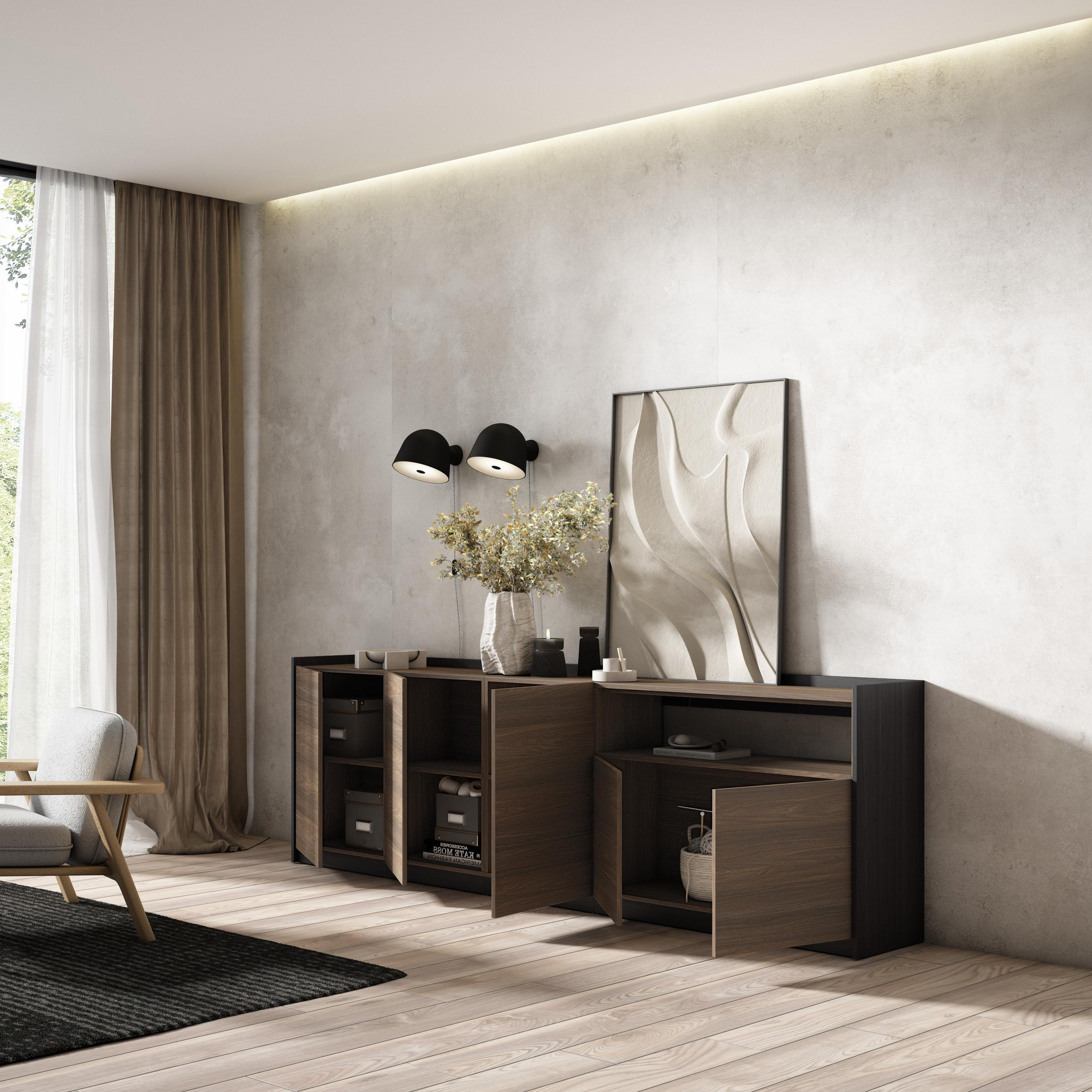 SIDEBOARD, Highboard, Dunkler Eiche und Schwarz, 260/37/80cm - Dunkelbraun, Holzwerkstoff (260/80/37cm) - Skraut Home