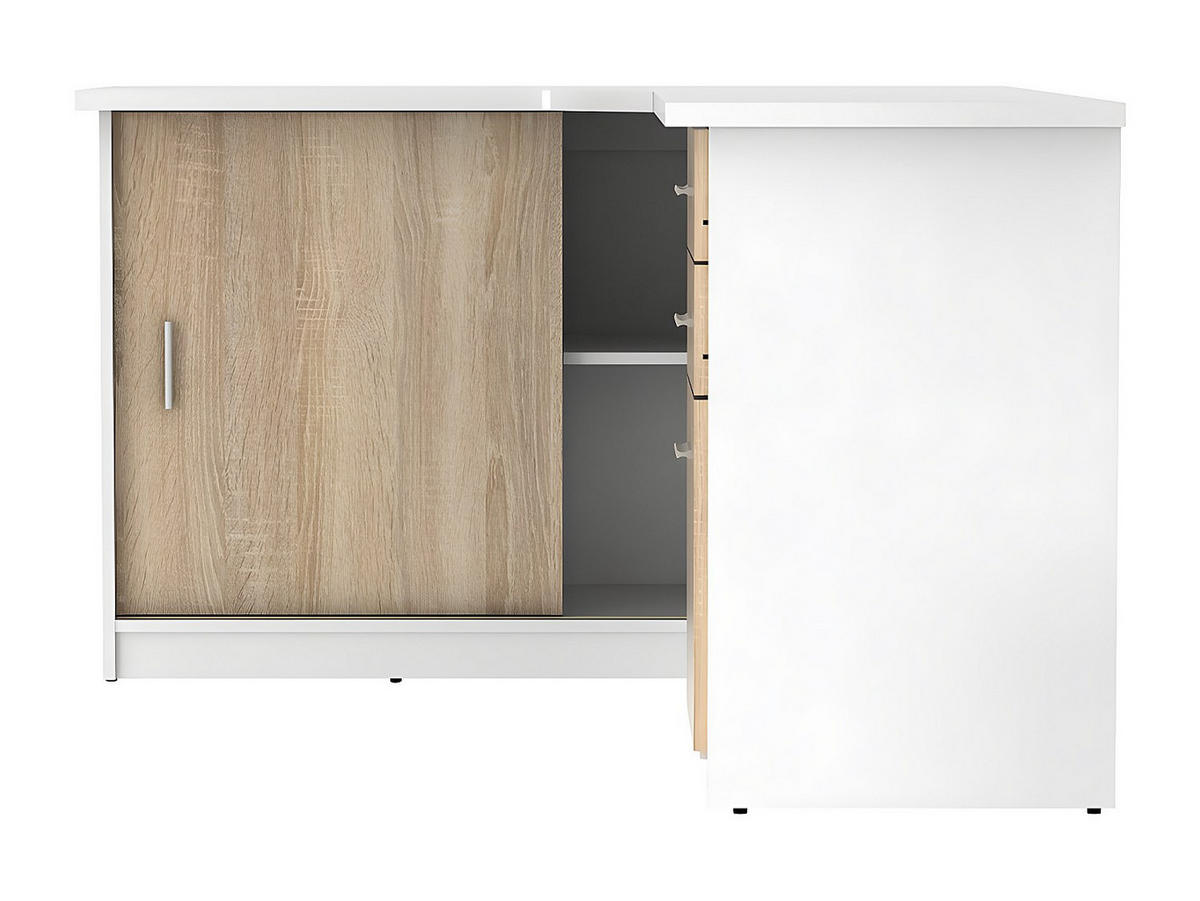 ECKSCHREIBTISCH mit 2 Türen & 2 Schubladen - Weiß & Eichefarben - NORWY - Naturfarben, Holz (120/150/75cm) - Vente-Unique
