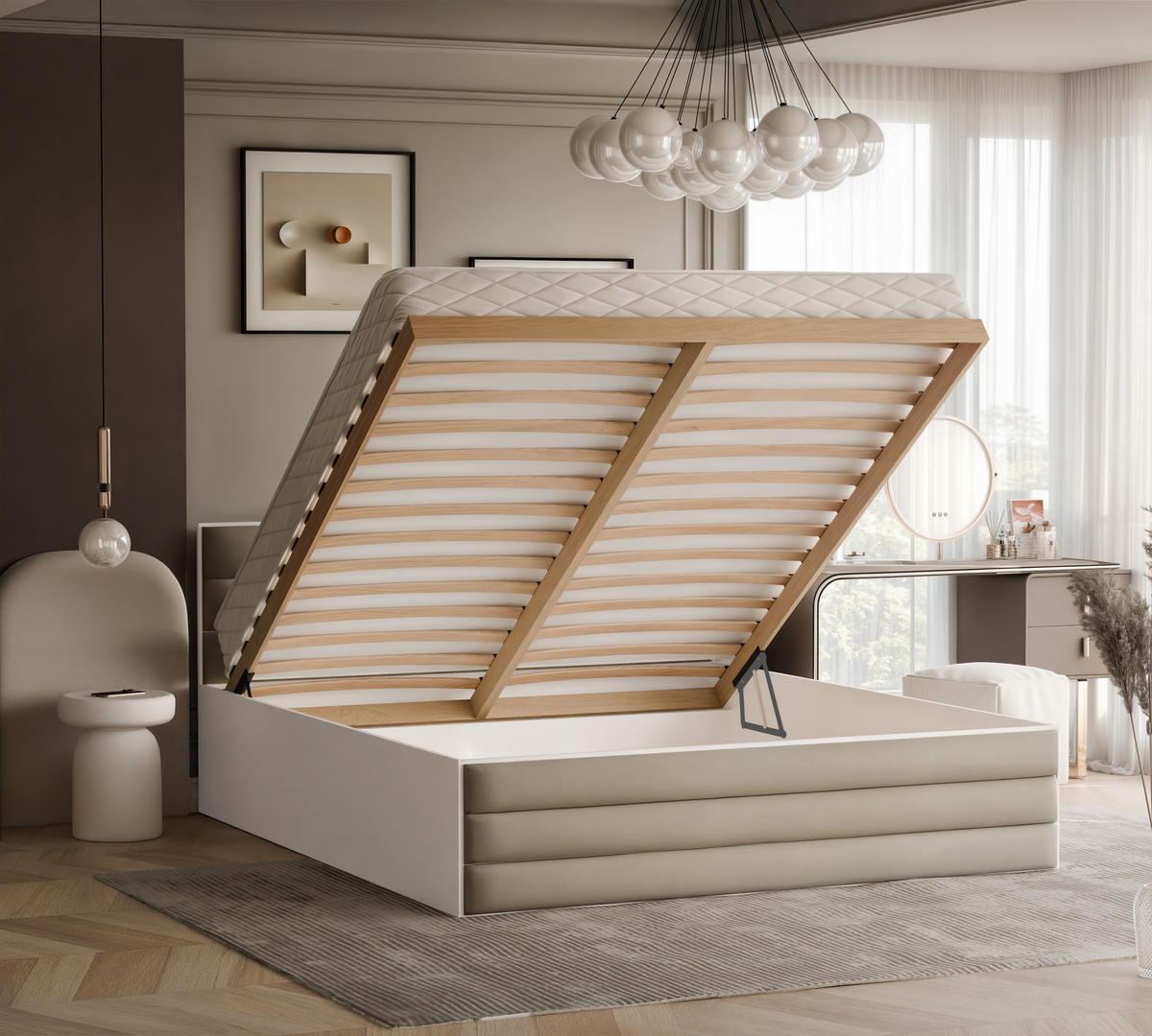 POLSTERBETT VANTAGE 160/200 cm, Bettkasten, ohne Matratze, Graugrün - Salbeigrün, Holz/Holzwerkstoff (160/200cm) - Idohome
