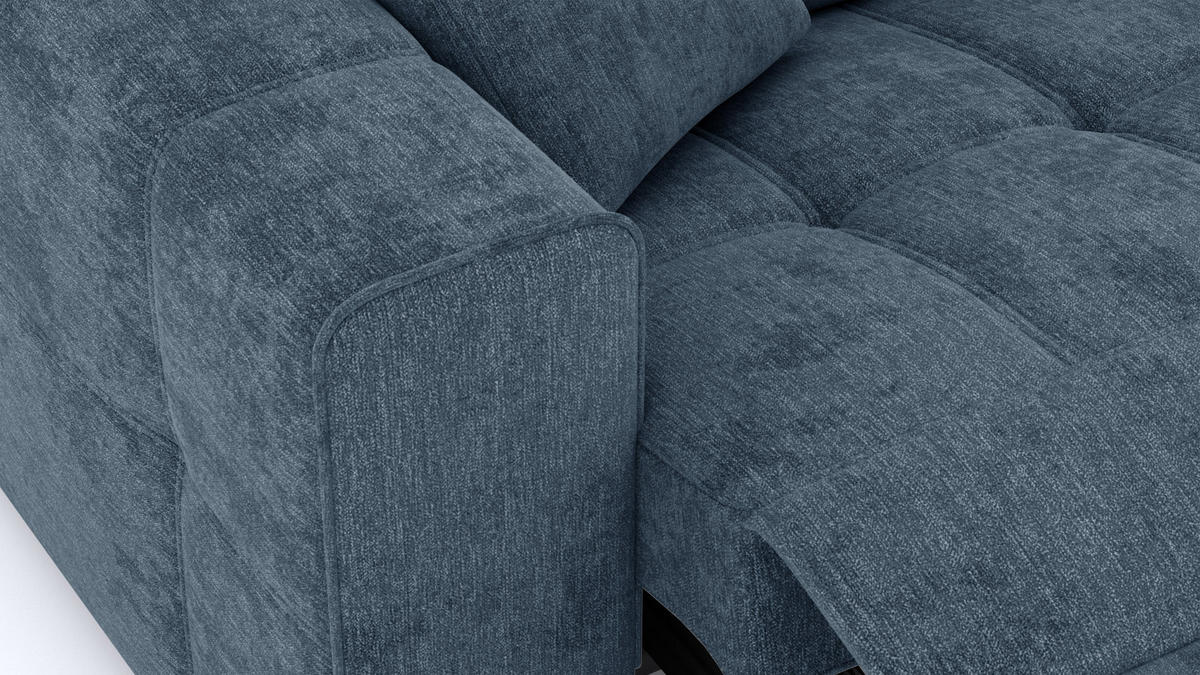 SOFA QUARTZ 3-Sitzer mit 1 Relaxfunktion, blau - Blau/Silberfarben, Holzwerkstoff/Textil (204/80/102cm) - Courtois Laville