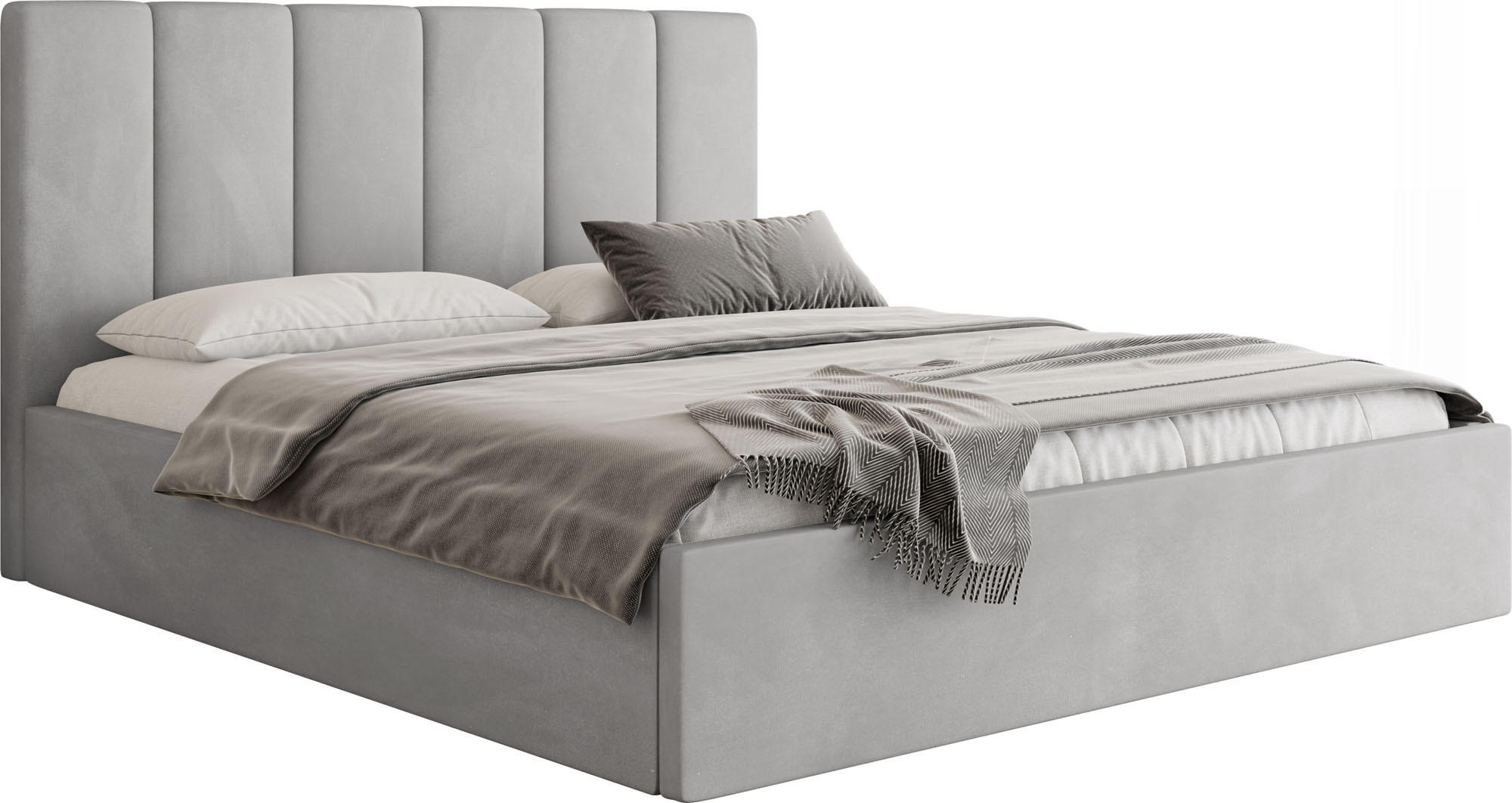 POLSTERBETT Amira Slim mit Bettkasten, Grau Samt 140x200 cm - Birkefarben/Schwarz, Holz/Holzwerkstoff (140/200cm) - WFL GROUP