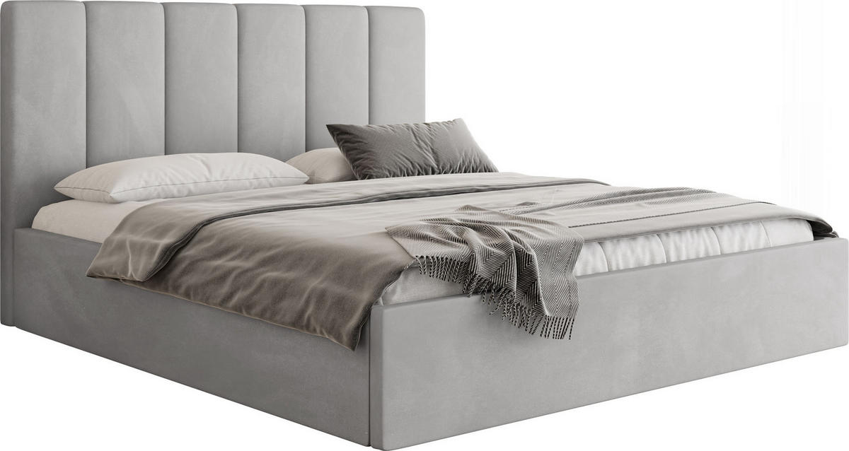 POLSTERBETT Amira Slim mit Bettkasten, Grau Samt 140x200 cm - Birkefarben/Schwarz, Holz/Holzwerkstoff (140/200cm) - WFL GROUP