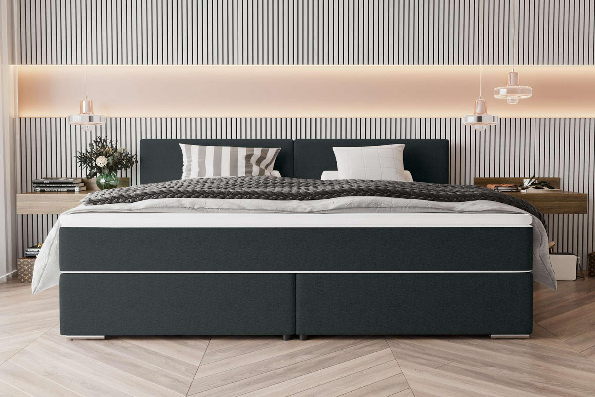 FAMILIENBETT BOXSPRINGBETT Webstoff Anthrazit 240/200 cm - Chromfarben/Anthrazit, Kunststoff/Textil (240/200cm) - 99rooms