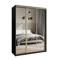 SCHWEBETÜRENSCHRANK RIEN 150/205/60 cm 3-türig mit Spiegel Schwarz - Schwarz, Holzwerkstoff (150/205/60cm) - MASSENO