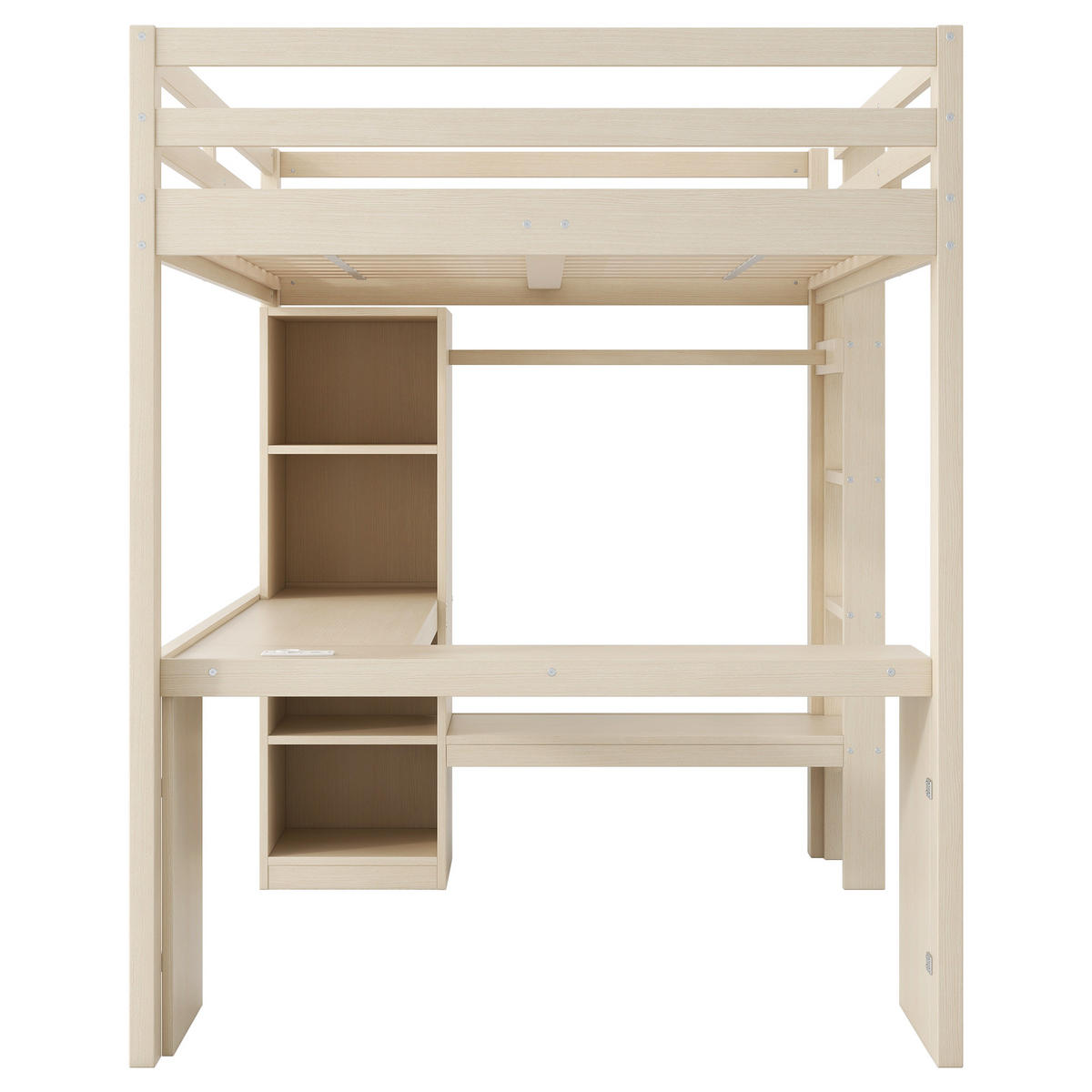 HOCHBETT 140/200 cm in Natur mit Schreibtisch, LED, USB und Regal - Naturfarben, Holzwerkstoff (140/200cm) - STILVORA
