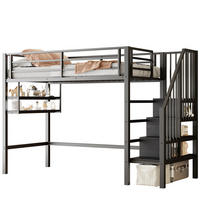 HOCHBETT 90/200 cm mit Stauraumleiter, Regalfächern und Freiraum unter dem Bett, Schwarz - Schwarz, Metall (90/200cm) - Redom