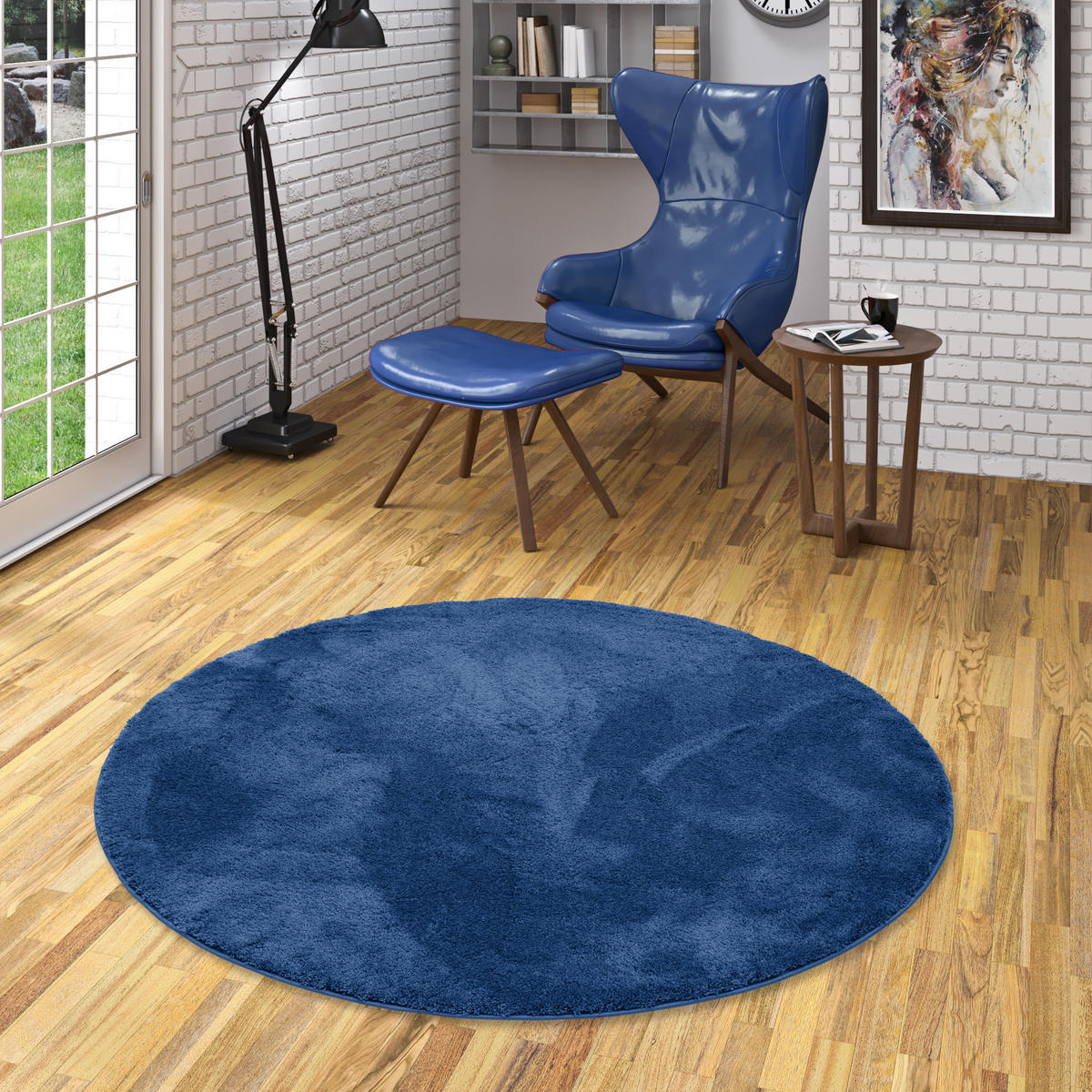 HOCHFLOR SUPER SOFT TEPPICH SILKY RUND - Dunkelblau, Textil (160/160cm) - Pergamon