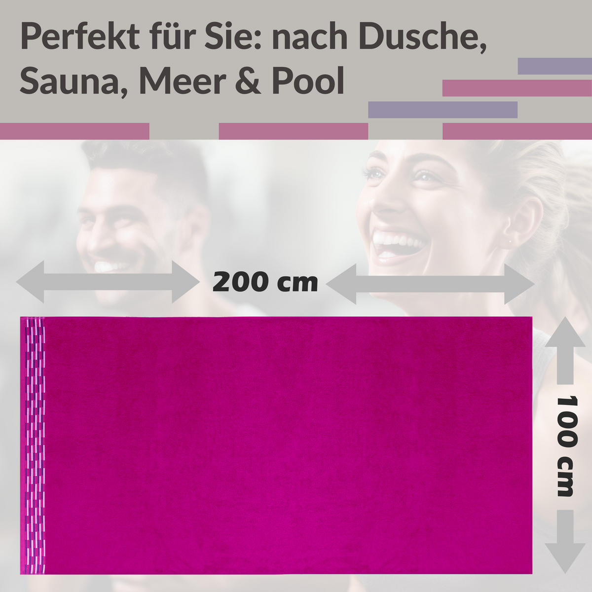 BADETUCH Lugano Purpur 100x200 cm - Pink, Textil (100/200cm) - Lashuma