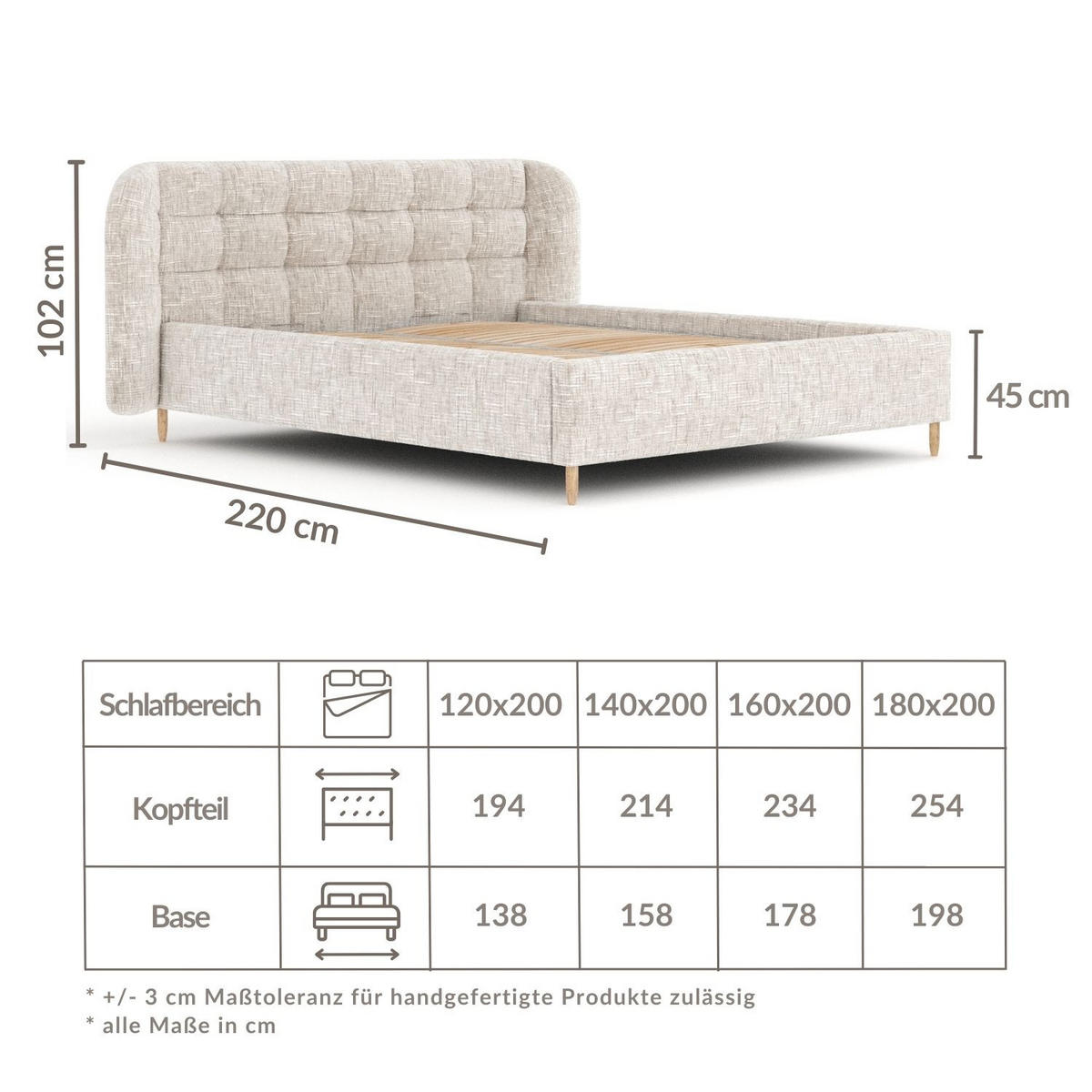 POLSTERBETT Nuno Beige 140/200 cm im Chenille-Stoff - Beige/Naturfarben, Holz/Holzwerkstoff (140/200cm) - Maison de Reve