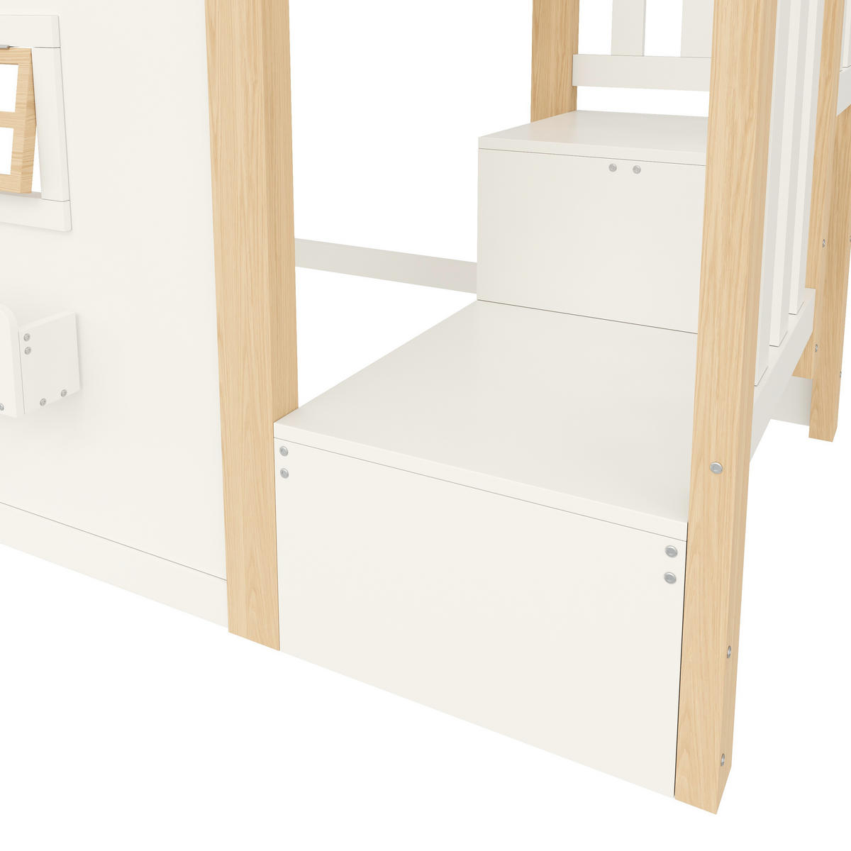 HOCHBETT 90/200 cm mit LED und Stauraumtreppe, DE-42010, in Natur/Weiß - Naturfarben, Holzwerkstoff (90/200cm) - ComfortXL
