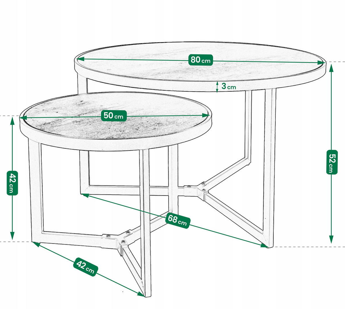 COUCHTISCH-SET holz - Ahornfarben, Holz (80/68/52cm) - JuMi