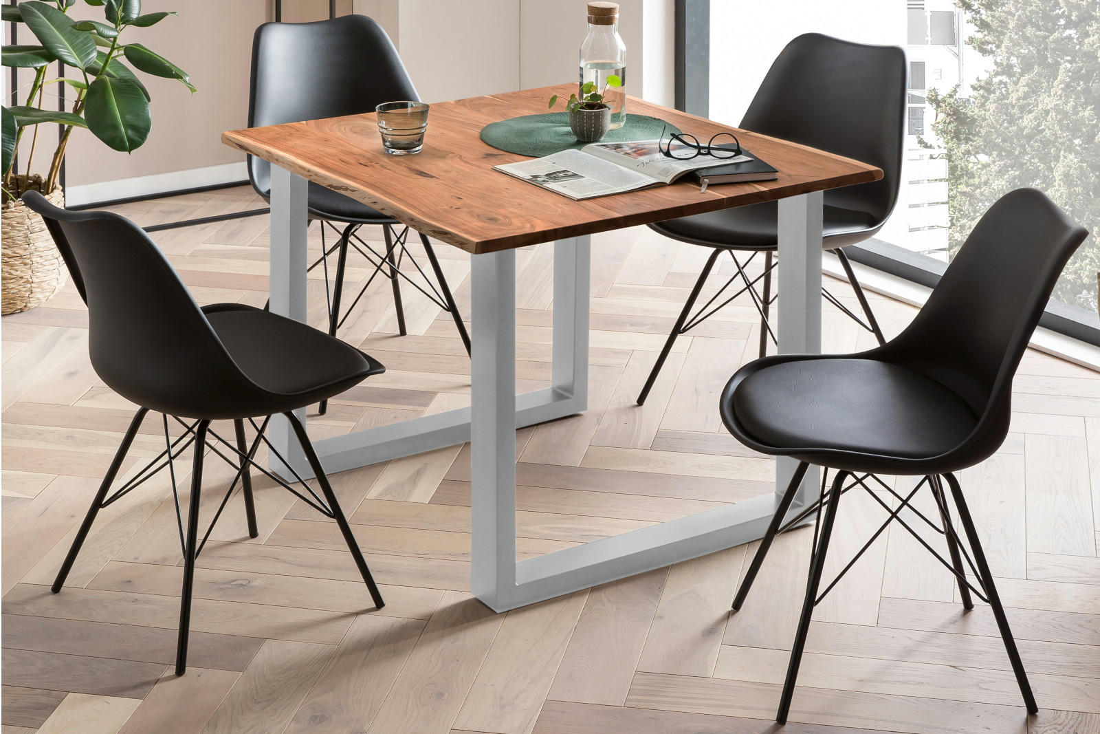 ESSTISCH MAX - Silberfarben/Braun, Holz/Metall (80/80/77cm) - SAM