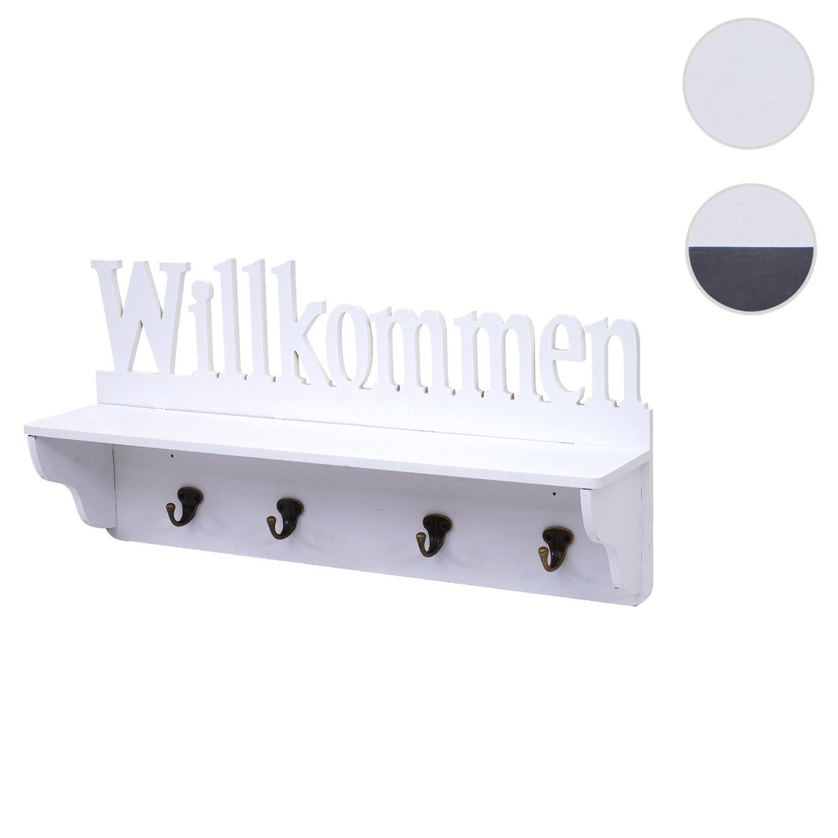 WANDGARDEROBE WILLKOMMEN 4 HAKEN Reinweiß - Weiß, Holz (60/30/13cm) - MCW