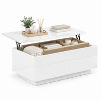 COUCHTISCH aus Spanplatte und Metall 102x48x54 cm Hochglanz Weiß höhenverstellbar mit Stauraum - Weiß, Holzwerkstoff (102/48/54.5cm) - IVMEU