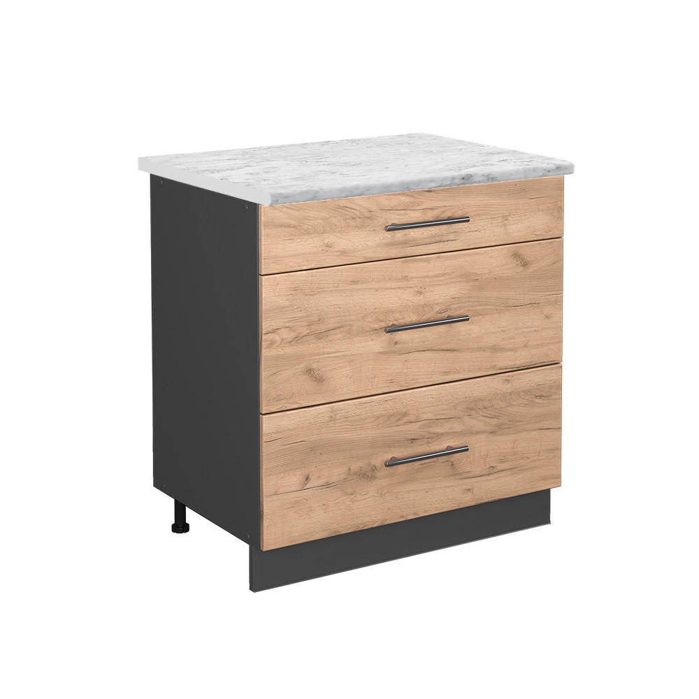 KÖKSUNDERSKÅP Fame-Line Goldkraft ek 80 cm med 3 lådor, AP marmor Ekfärgad, Antracit 82/80/60 cm
