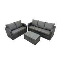 GARTENMÖBELSET mit Couchtisch Polyrattan 5-Sitzer - Dunkelgrau/Grau, Glas/Kunststoff - Fimous