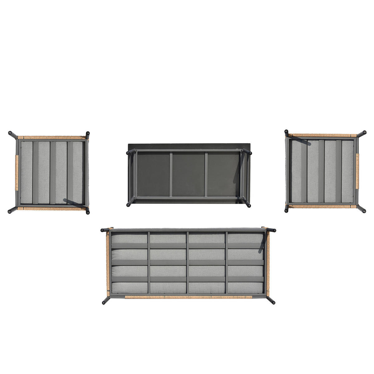 LOUNGEGRUPPE - 4-teilig - Stahl / Webstoff - Grau - Weiß/Grau, Kunststoff/Textil - home24