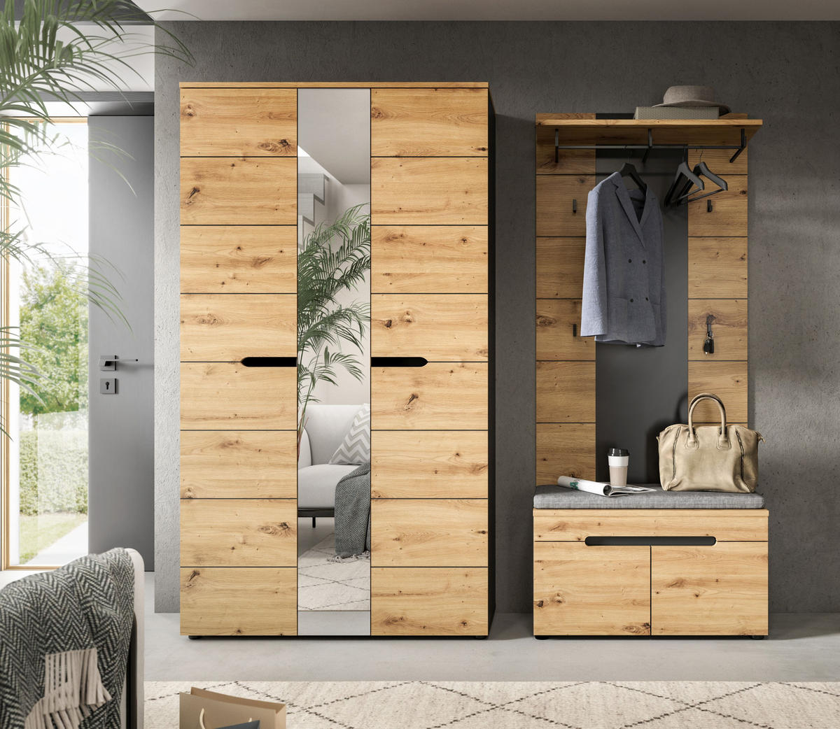 GARDEROBEN-SET Canu Artisan 200/37/190 cm - Grau, Holzwerkstoff (200/190/37cm) - Xonox