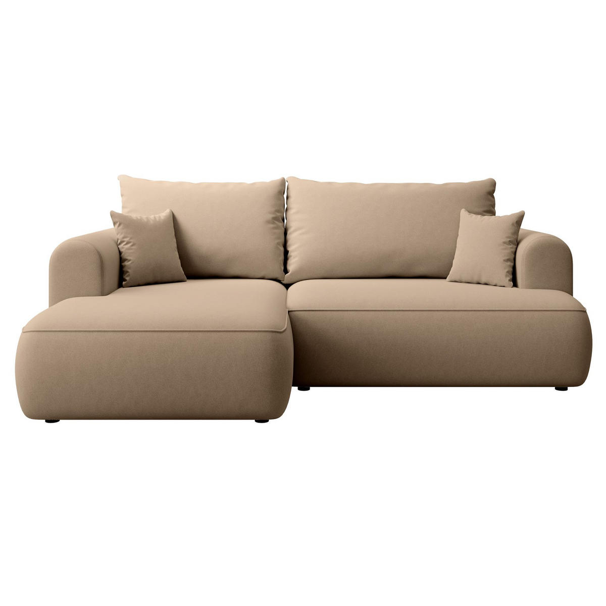 ECKSCHLAFSOFA Ovo Mini Beige Easy-Clean-Samtbezug - Beige/Schwarz, Kunststoff/Textil (238/156cm) - Selsey