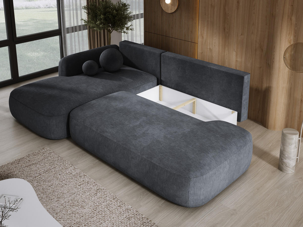 ECKSOFA BABU Mit Bettfunktion – Moderne Polsterecke Für Wohnzimmer Funktionales Schlafsofa Im Stoff CLOUD, 300x105x60cm, Linke, Grau - Grau, Holz/Textil (190/300cm) - DomoHome