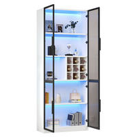 VITRINE 80/35/200 cm aus Spanplatte mit Glastüren, Weinfach und LED-Beleuchtung Weiß - Weiß, Holzwerkstoff (80/200/35cm) - Modenvie