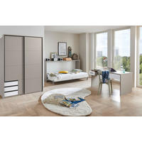 JUGENDZIMMER Bahamas Saharagrau- Weiß 5 teilig mit Schwebetürenschrank und Klappbett - Grau, Holzwerkstoff (80/200/120cm)