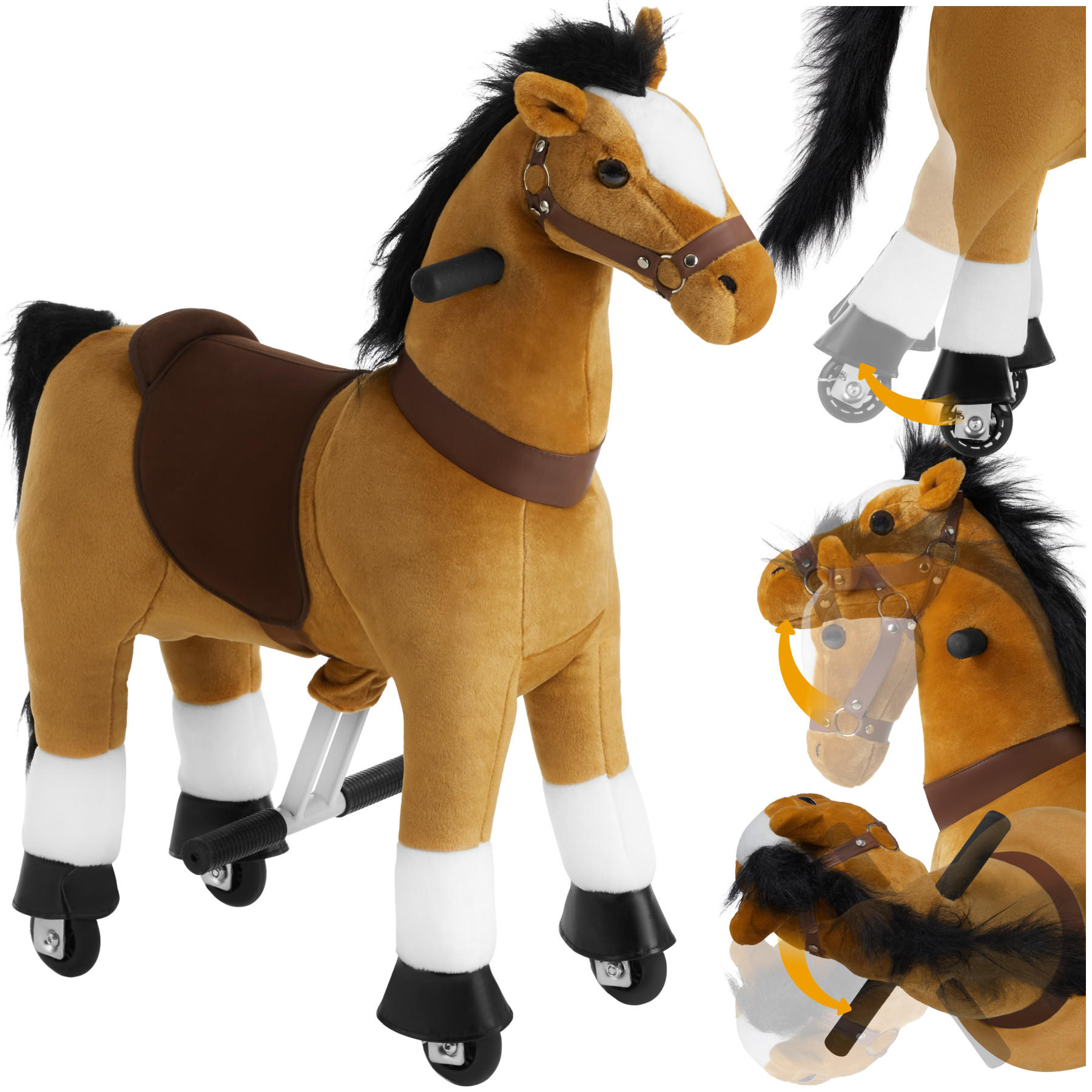 SCHAUKELPFERD AUF ROLLEN ,rutschfeste Gummigriffe und -pedale,hellbraun - Hellbraun, Kunststoff (76/29/85cm) - tectake
