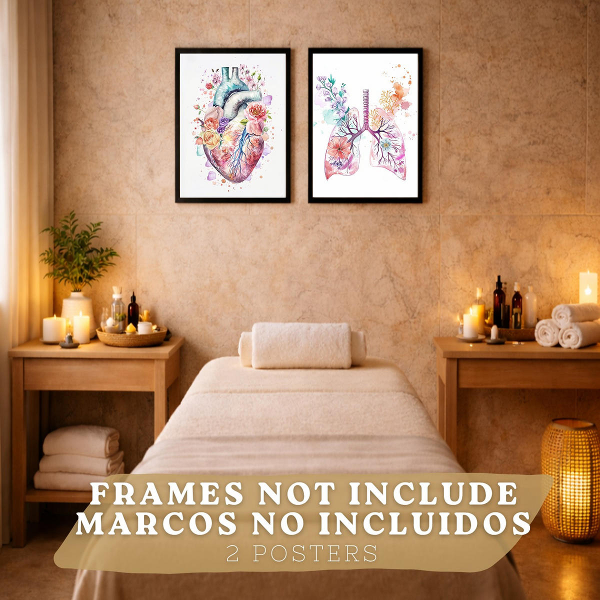 POSTER Set aus 2 Anatomie Mensch Drucke und Wandbilder mit Herz und Atmungssystem Floraler Stil Medizinische Wanddekoration Größe Rahmenlos A4 - Klar, Papier (21/29.7/3cm) - Nacnic