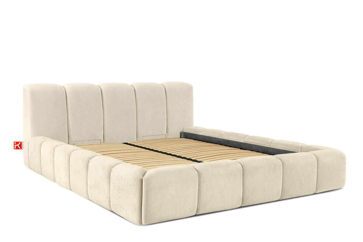 POLSTERBETT OLMIRA - Ecru/Schwarz, Holz/Holzwerkstoff (202/203cm) - KONSIMO®