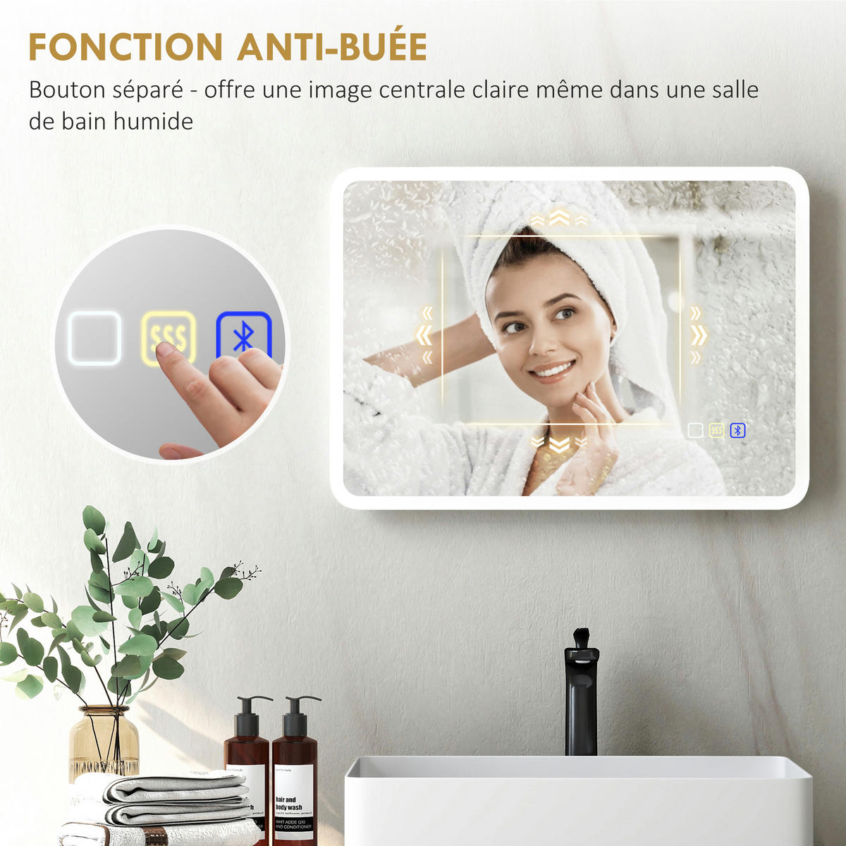 BADEZIMMERSPIEGEL DE-15174 50/70 cm mit Bluetooth und 3 LED-Farben Silber - Silberfarben, Glas (3.5/50/70cm) - ComfortXL