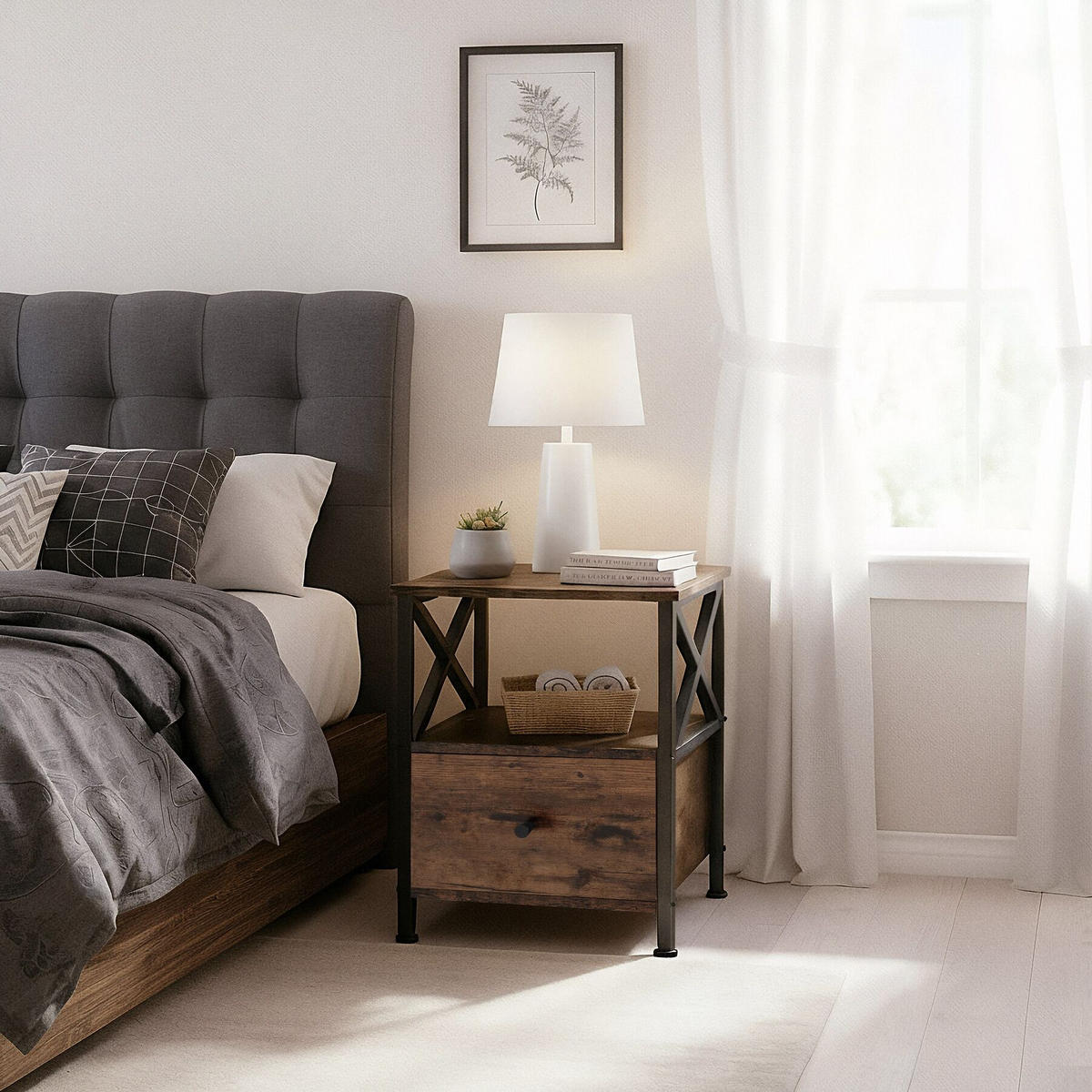 NACHTSCHRANK Falkirk, 40 x 41,5 x 55,5 cm, Industrial Holz dunkel, rustikal - Rostfarben, Holzwerkstoff (40/55.5/41.5cm) - tectake