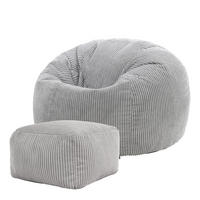 SITZSACK Klassisch + Hocker, Cord - Hellgrau/Grau, Kunststoff/Textil (85/50/85cm) - icon