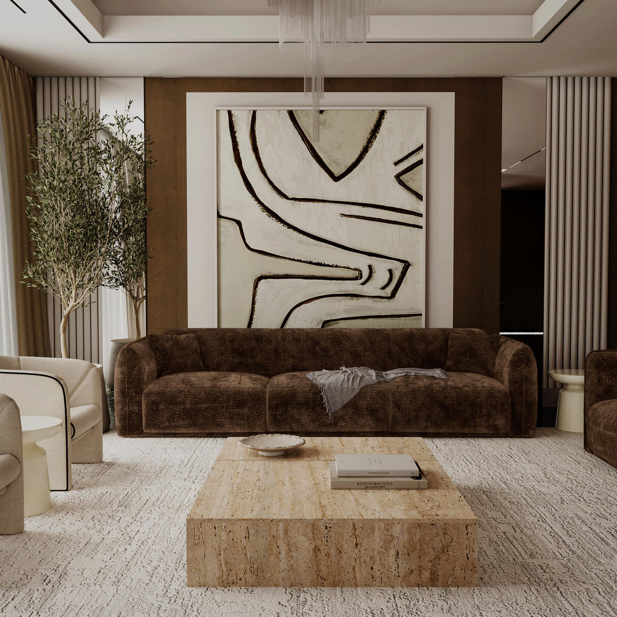 SOFA LUSH Gemusterter Samt Espressobraun 235cm - Dunkelbraun/Braun, Textil (235/72.5/90cm) - Premium Interiors
