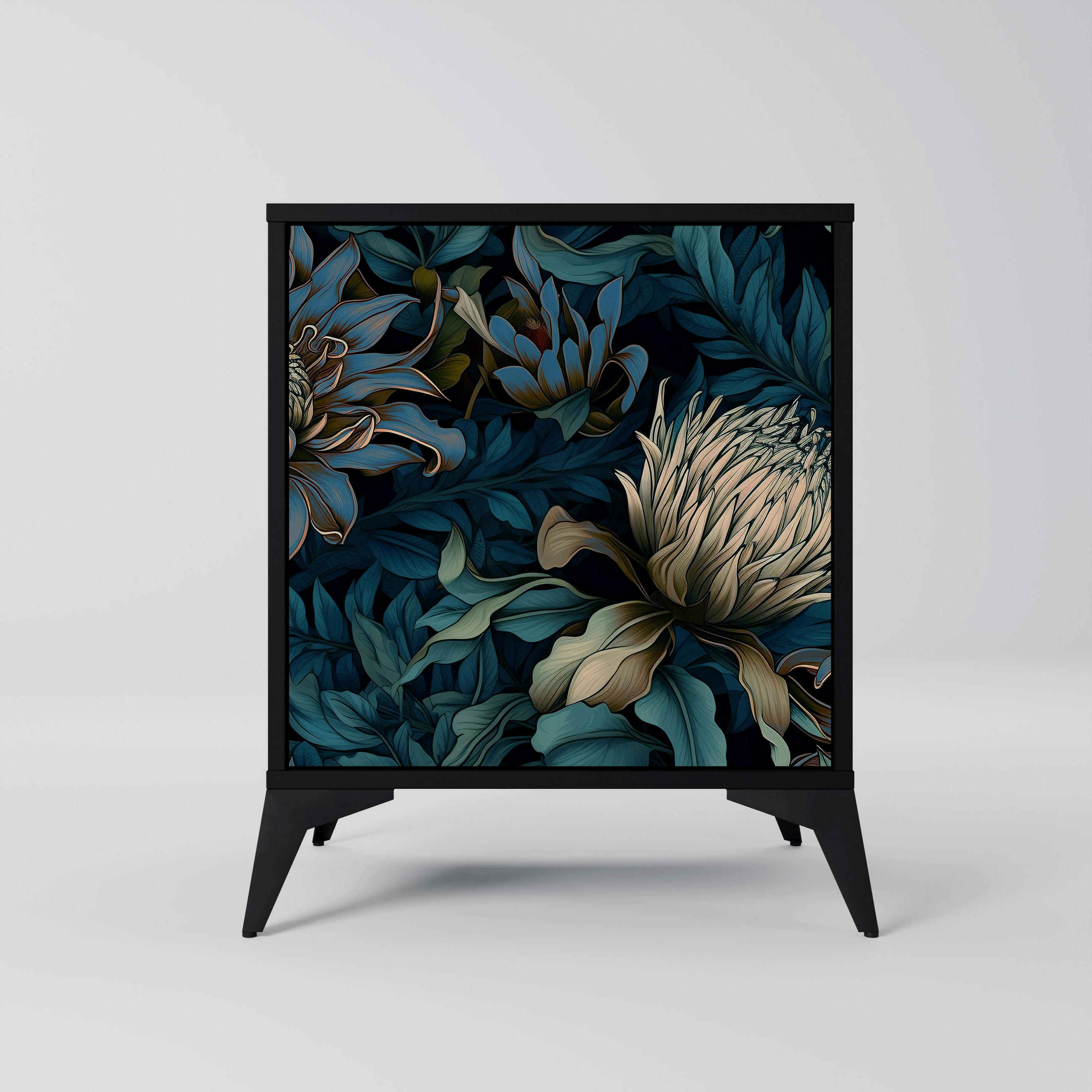 SIDEBOARD TWILIGHT BLOOM, Schwarz, 57,5x42x70,5 cm, Schwarze Metall-Sternfüße - Multicolor/Schwarz, Holzwerkstoff/Metall (57.5/70.5/42cm) - SpaceRebels