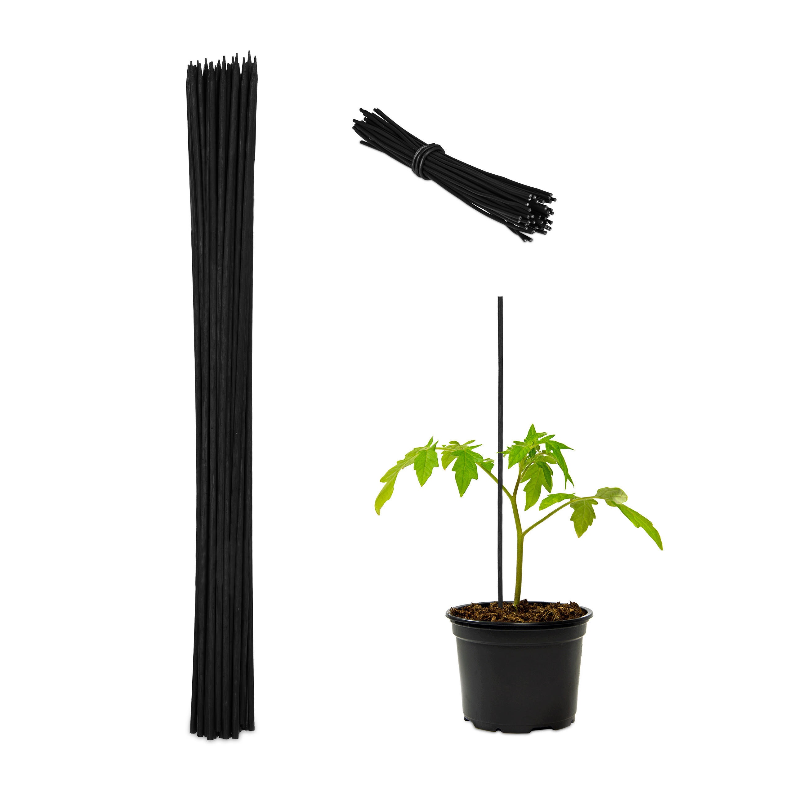 Relaxdays OPĚRNÁ TYČ Černá 50ks-set Bambus 60 cm