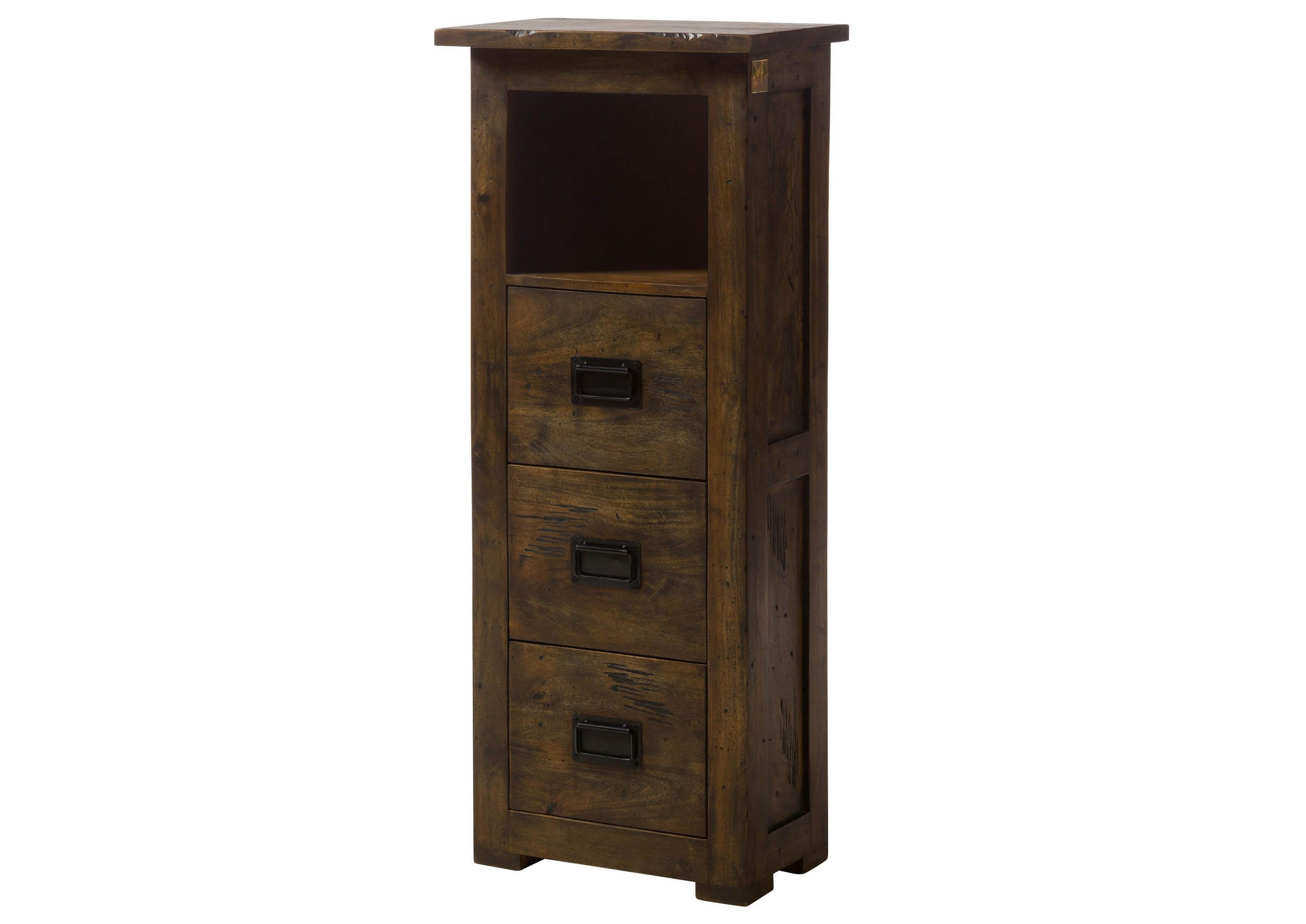 KOMMODE Mango 50x30x120 braun lackiert RAILWAY #481 - Braun, Holz (50/120/30cm) - Massivmoebel24